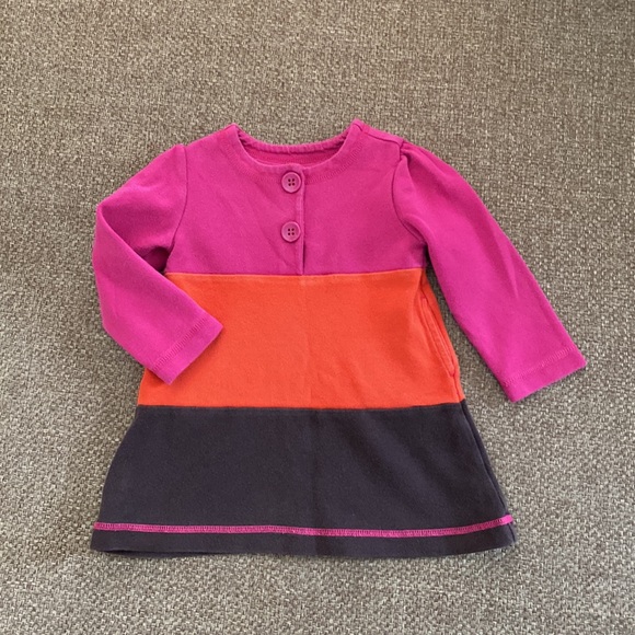 Baby Gap Pink, Orange, Brown Colourblock Long Sleeve Dress 18-24 Months - Picture 7 of 8